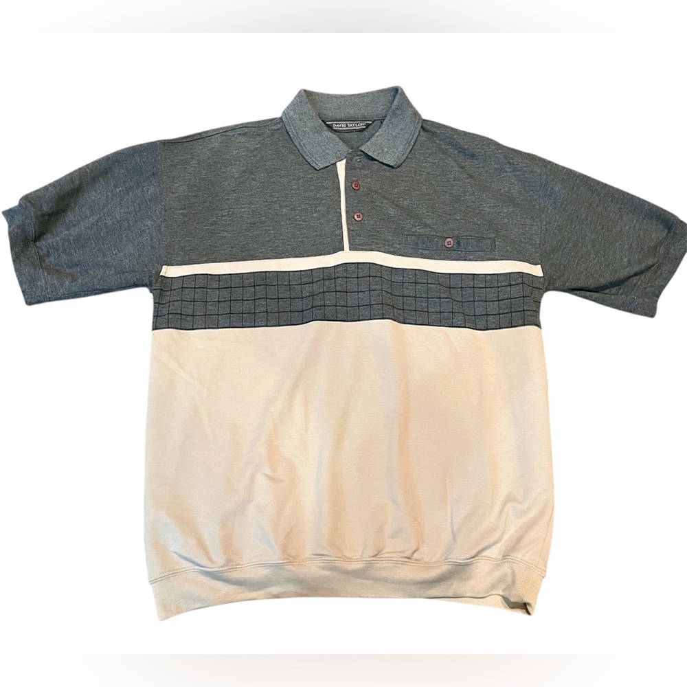 Vintage David Taylor Charcoal and Beige Polo Size Med